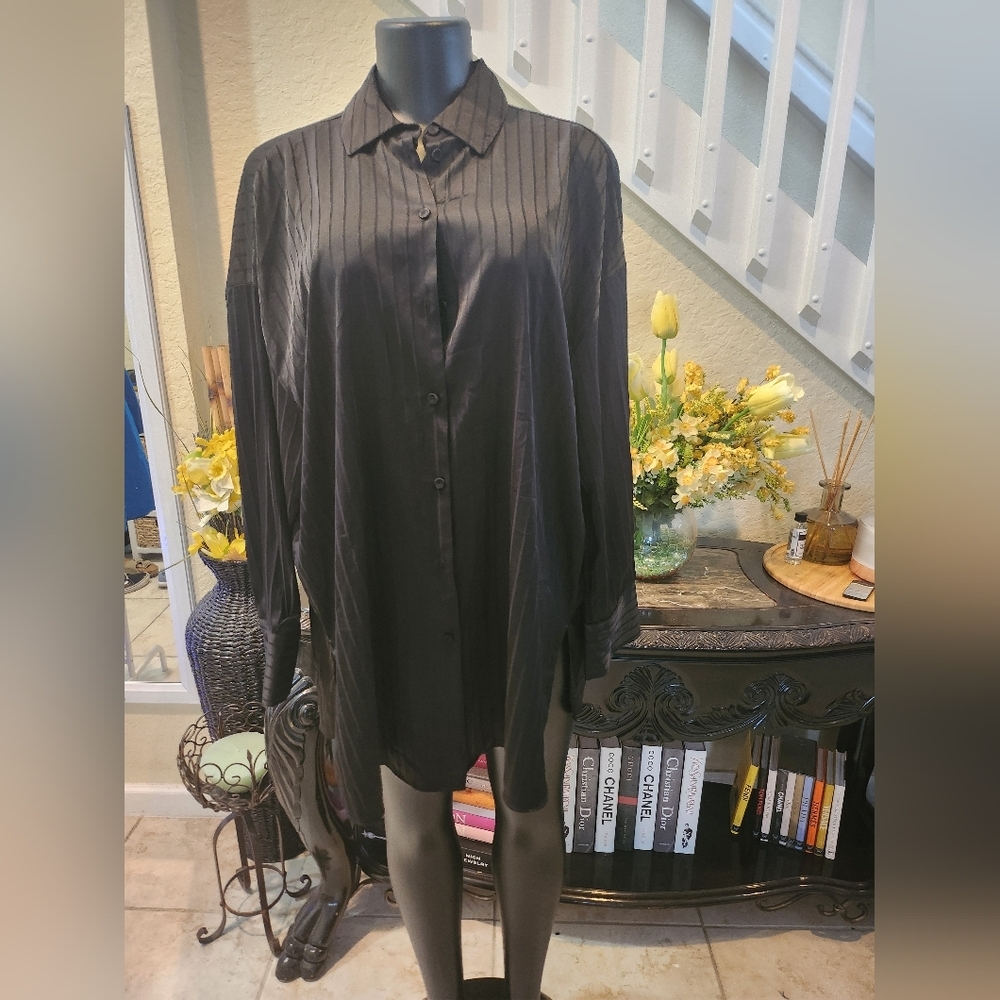 Zara Striped Oversized Button Down Long Sleeve top size M